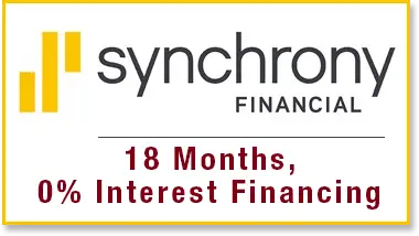Synchrony Financial logo and financing options for garage door repair and installation.